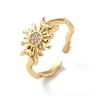 Anillos de puño de latón con micro pavé de circonitas cúbicas sol y luna, anillo abierto chapado de larga duración para mujer, sin plomo y cadmio