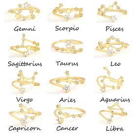 Двенадцать колец-манжет с микропаве из латуни с кубическим цирконием, золотые / платиновые