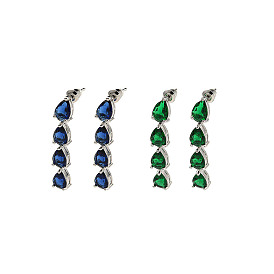 Rack Plating Platinum Tone Brass Glass Studs Earrings for Women, Teardrop
