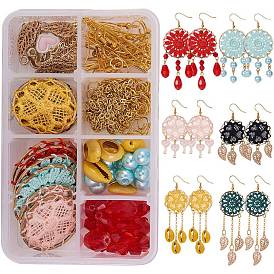 SUNNYCLUE DIY Earring Making, with Polyester Pendant Decorations, Cowrie Shell Beads, Glass Beads, Alloy Pendants, Brass Earring Hooks and Iron Findings