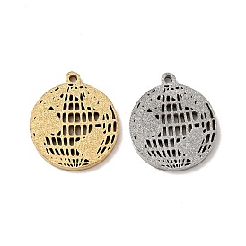 304 Stainless Steel Pendants, Textured, Flat Round with Map