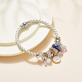 Европейские браслеты из искусственной кожи, браслеты с подвесками для женщин, со стразами из сплава и эмалью и бусинами из нержавеющей стали