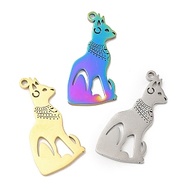 Ion Plating(IP) 304 Stainless Steel Pendants, Cat Charm