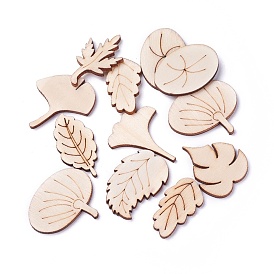 Cabochons en bois, formes en bois découpées au laser, feuille