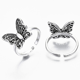Zinc Alloy Cuff Finger Rings, Open Rings, Cadmium Free & Lead Free, Butterfly