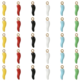 30 шт 6 цвета сплава эмалевые подвески, без кадмия, без никеля и без свинца, золотой свет, Горячий рог изобилия / прелести итальянского рога Корничелло