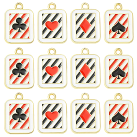 24 шт 4 стили подвески из сплава эмали, золотые, прямоугольник с подвеской в виде игральной карты, пики/трефа/бубна/черва