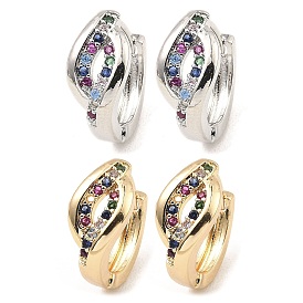 Brass with Colorful Cubic Zirconia Hoop Earrings, Hollow Horse Eye