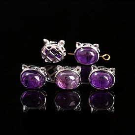 Natural Amethyst Beads, with Alloy Finding, Cat