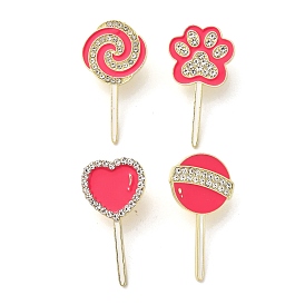 Cute Hot Pink Lollipop Enamel Pins, Zinc Alloy Brooches for Backpack Clothes, Heart/Round/Vertex/Paw Print, Golden