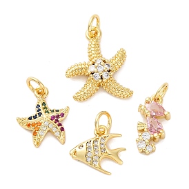 Латунные микро проложить кубического циркония подвески, без кадмия и без свинца, морские животные амулеты, реальный 16 k позолоченный, с целью перехода в кольце