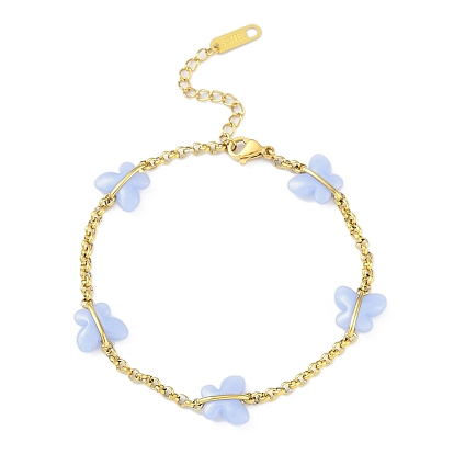 Ионное покрытие (IP) 304 браслеты из нержавеющей стали для женщин, со стеклянными звеньями в форме бабочки