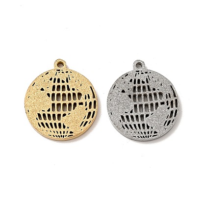 304 Stainless Steel Pendants Ion Plating(IP), Textured, Flat Round with Map