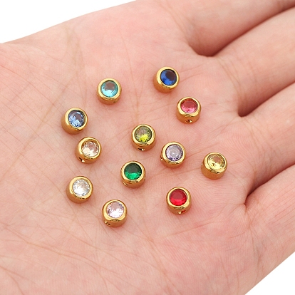 Cubic Zirconia Beads, with Stainless Steel Finding, Flat Round