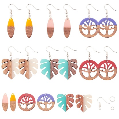 Diy cuelga la fabricación de aretes, Con resina y colgantes de madera., Ganchos del pendientes de latón, Anillos de salto de hierro 