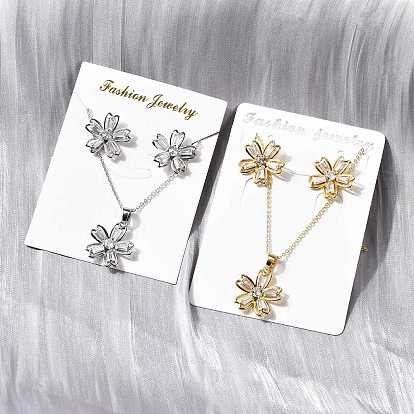 Комплекты серег-гвоздиков и ожерелий с подвесками из цветочной латуни с микропаве из кубического циркония, без кадмия и без свинца, долговечный, стойки покрытие