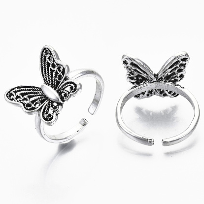 Zinc Alloy Cuff Finger Rings, Open Rings, Cadmium Free & Lead Free, Butterfly