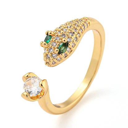 Brass Micro Pave Cubic Zirconia Finger Ring, Cadmium Free & Lead Free, Long-Lasting Plated, Snake Shape