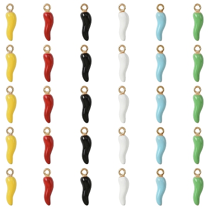 30 шт 6 цвета сплава эмалевые подвески, без кадмия, без никеля и без свинца, золотой свет, Горячий рог изобилия / прелести итальянского рога Корничелло