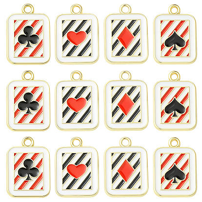 24 шт 4 стили подвески из сплава эмали, золотые, прямоугольник с подвеской в виде игральной карты, пики/трефа/бубна/черва