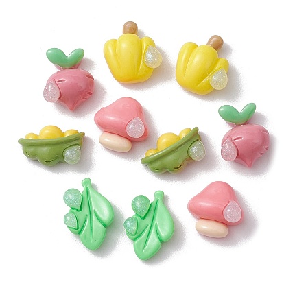 Pearlized Opaque Resin Decoden Cabochons, Vegetables Mixed Shapes