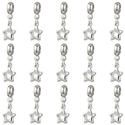 10шт. подвески в виде звезд из сплава с кристаллами и стразами в европейском стиле, Подвески с большими отверстиями, без кадмия и без свинца, стойки покрытие