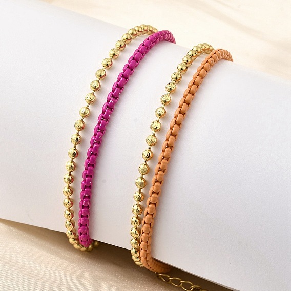 Браслеты из латунных бусин в два ряда, браслеты-цепочки с распылительной краской для женщин, стойки покрытие, долговечный, без кадмия и без свинца