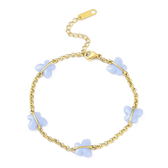 Ионное покрытие (IP) 304 браслеты из нержавеющей стали для женщин, со стеклянными звеньями в форме бабочки