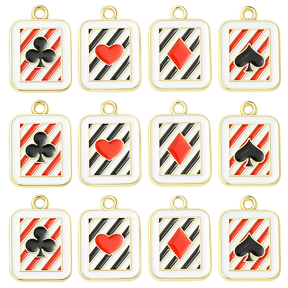24 шт 4 стили подвески из сплава эмали, золотые, прямоугольник с подвеской в виде игральной карты, пики/трефа/бубна/черва