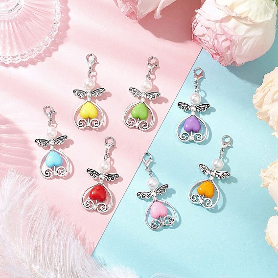 Сердце Ангел акриловый и АБС пластик имитация жемчуга круглая бусина подвеска украшения, с цинковым сплавом застежками омаров коготь