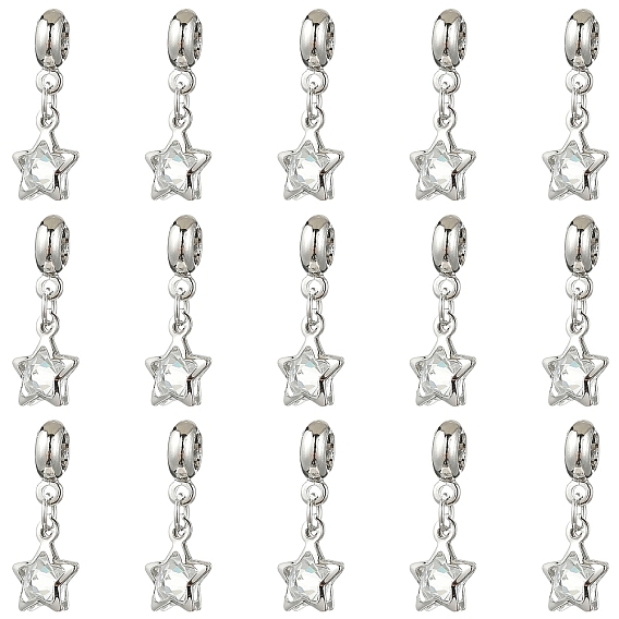 10шт. подвески в виде звезд из сплава с кристаллами и стразами в европейском стиле, Подвески с большими отверстиями, без кадмия и без свинца, стойки покрытие