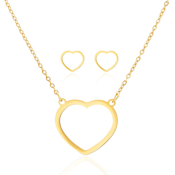Mother's Day Jewelry Set, Golden Alloy Pendant Necklace & Stud Earrings