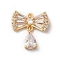 Латунные микропаве прозрачные подвески с фианитом, со стеклом, бантом