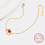 Moon & Arrow & Heart Sterling Silver Link Bracelets, with Red Cubic Zirconia