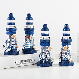 13cm Ocean Wooden Mini Lighthouse Mediterranean Style Home Decoration Craft Gift Ocean Lighthouse Ornament