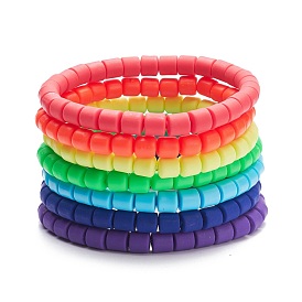 Handmade Polymer Clay Column Beads Stretch Bracelets Set, Candy Color Stackable Bracelets for Women
