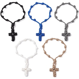 Polyester & Spandex Cord Bracelets, Rosary Cross Bracelets for Women Men
