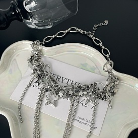 Ожерелья-чокеры с кисточками из латуни и сплава со стразами и звездами