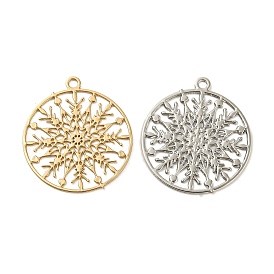 Brass Etched Metal Embellishments Connecotr Charms, Long-Lasting Plated, Flat Round with Snowflake