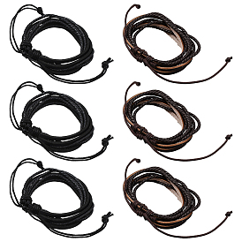 6 шт. 2 цвета многорядные плетеные браслеты из искусственной кожи для мужчин