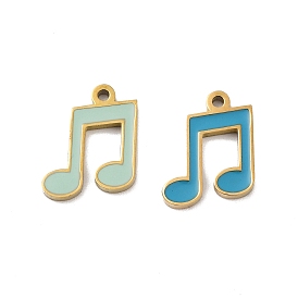 Ion Plating(IP) 316 Surgical Stainless Steel Charms, Nickel Free, with Enamel, Musical Note Charm, Real 18K Gold Plated