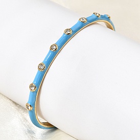304 эмалированные браслеты-манжеты из нержавеющей стали для женщин, со стразами, ионное покрытие (ip), голубой