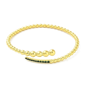 Brass Micro Pave Cubic Zirconia Cuff Bangles, Long-Lasting Plated, Cadmium Free & Lead Free