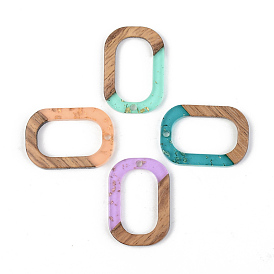 Transparent Resin & Walnut Wood Pendants, with Foil, Oval Ring