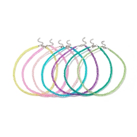 Ensembles de colliers de perles de verre craquelé pour femmes, avec alliage homard fermoirs pince