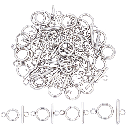 40Sets 4 Style 304 Stainless Steel Toggle Clasps, Ring