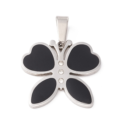 304 Stainless Steel Enamel Pendants, with Rhinestone, Butterfly