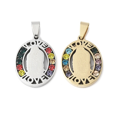 201 подвески из нержавеющей стали, со стразами, овал с подвесками Дева Мария и слово любовь