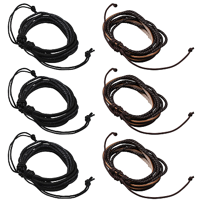 6 шт. 2 цвета многорядные плетеные браслеты из искусственной кожи для мужчин