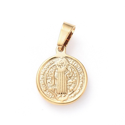 Pendentifs en acier inoxydable, religion, plat et circulaire avec Saint Benoit